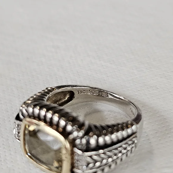 Genuine Town & Country Citrine & Diamond Ring in 14K & Sterling Silver Sz 6! - Picture 5 of 6